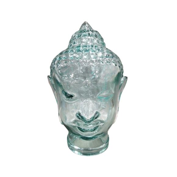 Vintage Other - Green Glass Buddah Head Bust Hat Stand by Vidrios San Miguel, 11" Tall